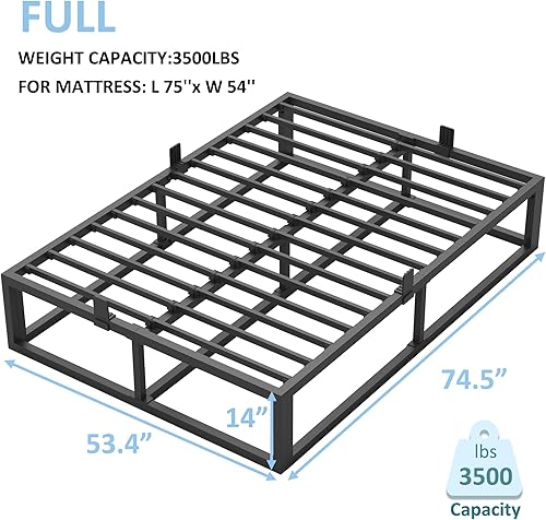 Miniatura 59 de Base de cama Queen de 10 pulgadas con soporte de listones de acero, plataforma de metal de perfil bajo, base de colchón de soporte de colchón, no