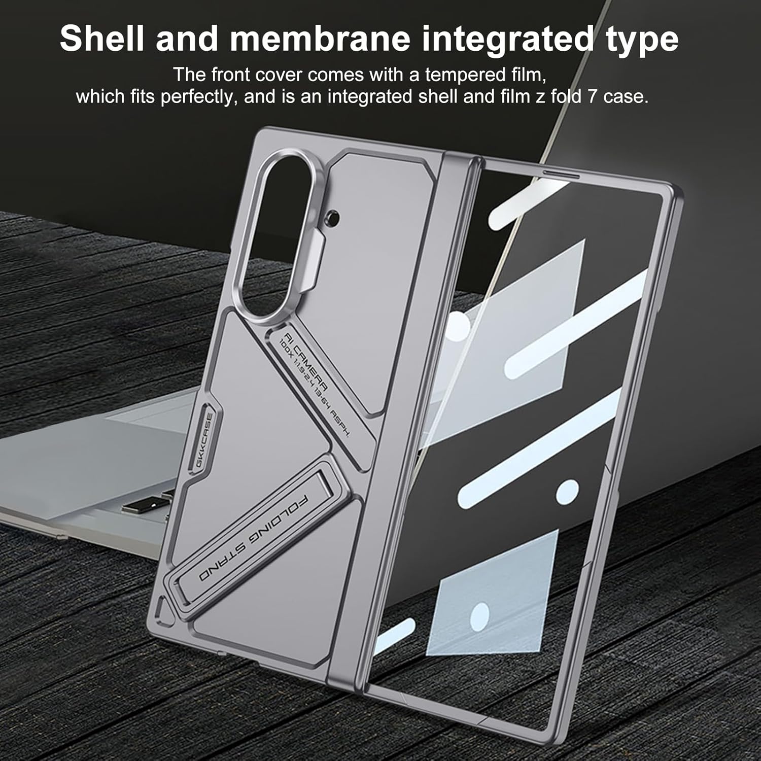 DEMCERT for Samsung Galaxy Z Fold 7 Case with Screen Protection, Ultra Thin Built-in Hinge Protector Kickstand Wireless Charger Lens Protection Slim Case (Gray)