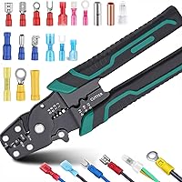 smseace Green Wire Crimping Tool: Multifunctional Stripper, Cutter & Crimper for 22-10 AWG Insulated, Bare & Heat Shrink Connectors