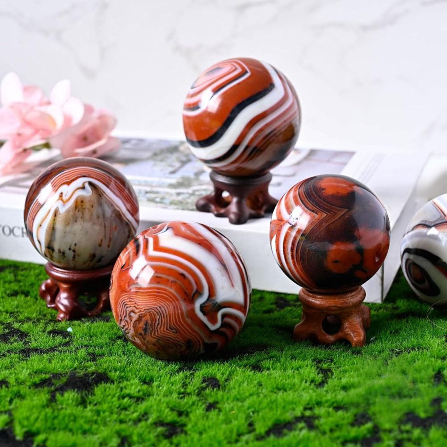 Striped Red Agate Quartz Gemstone Crystal Ball Round Sphere Collection FengShui Home Decor Ornaments,60~70mm