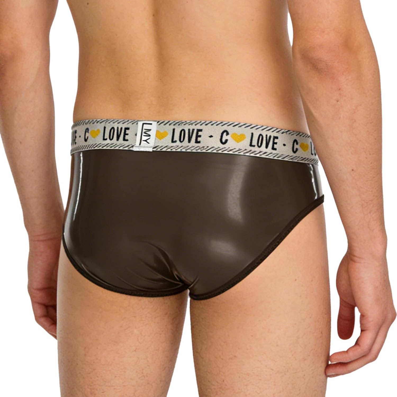 iiniim Mens Letter Graphic Waistband Bulge Pouch Bikini Briefs Faux Leather Sissy Panties Lingerie