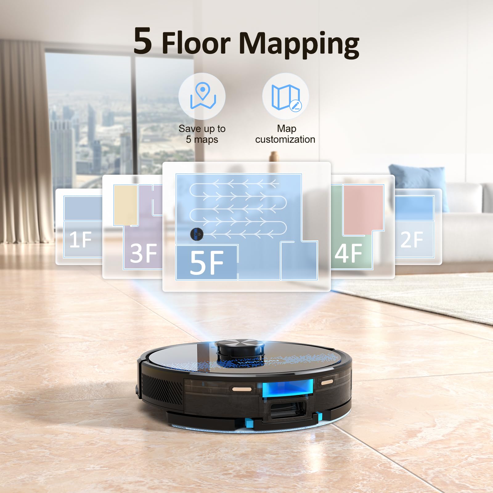 Lubluelu Robot Vacuum Cleaner and Mop Combo, SL60Ultra Robotic Vacuum, 150Mins Max, 56dB, 24 No-Go Zones for Pet Hair Carpets Floor