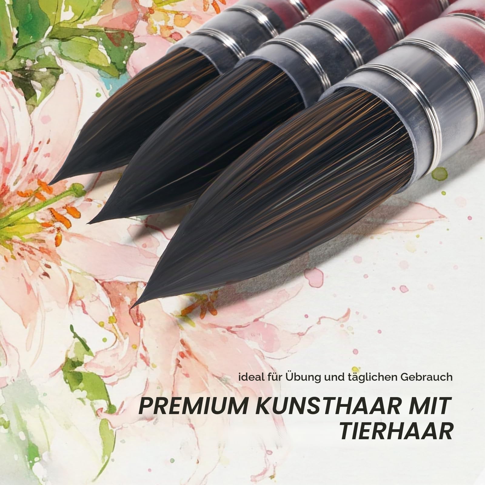 Lightwish Professionelles 9-teiliges Aquarellpinsel | Volle Serie runder Spitzenpinse | Ideal für Aquarell, Gouache, Künstler & Anfänger in Größen #0#1#2#3#4#5#6#7#8