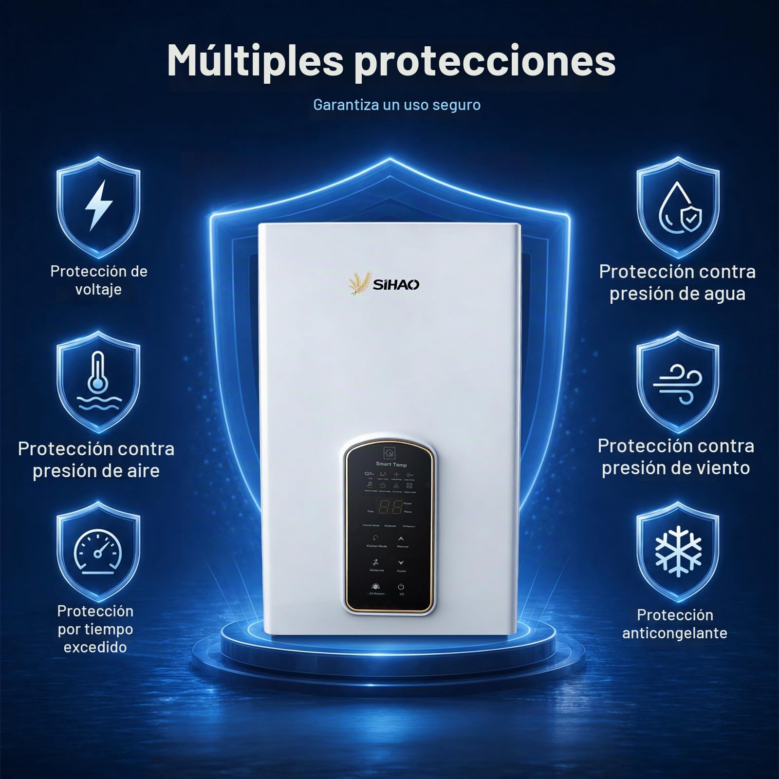 Calentador de agua de gas natural de 12LPM, arranque a presión extremadamente baja de 0,02 MPa, pantalla táctil HD con modo de cocina para apartamentos y edificios de gran altura