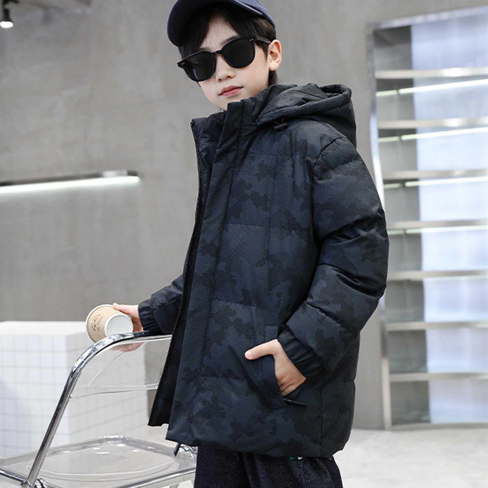 Manteau Garçon avec Capuche Coupe-vent et Imperméable Veste Enfant Chaud Parka Epais Hiver Blouson à Mode