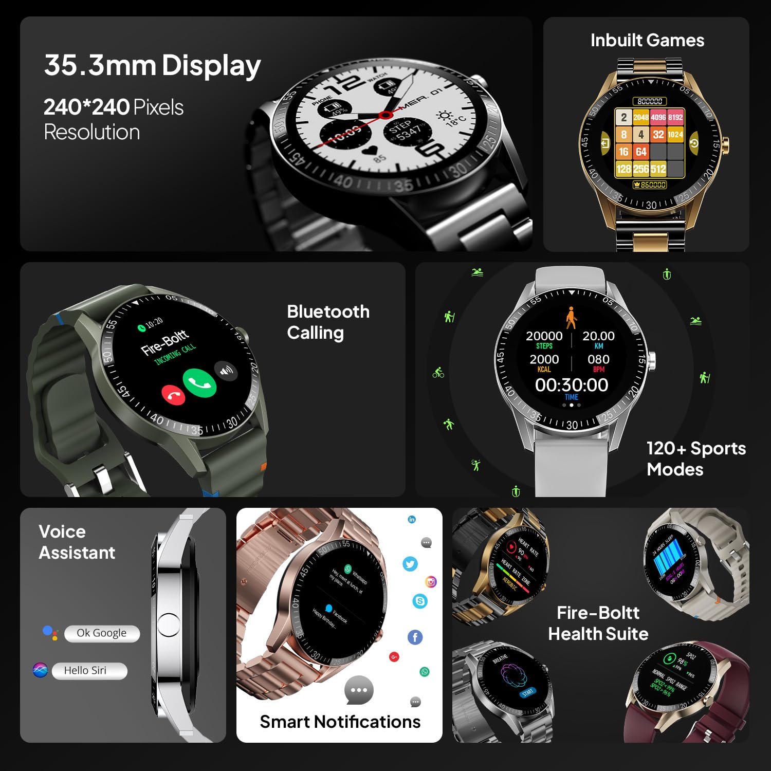 Fire-Boltt Talk Round Smart Watch 1.39″ TFT Display with Bluetooth Calling, Dual Button, Voice Assistance, SPO₂ & Heart Rate Monitor, 120+ Sports Modes, Metal Smartwatch for Men & Women - Silver 1