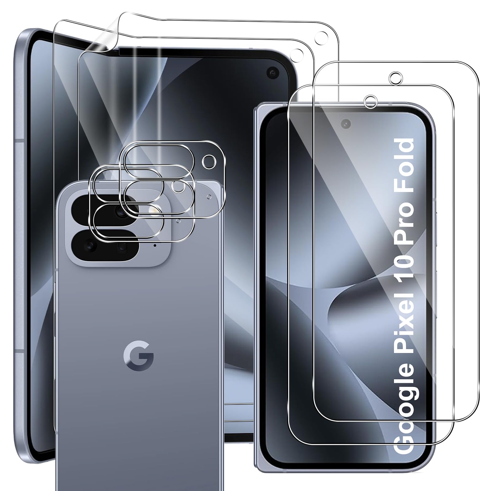 Vanrain Schutzfolie für Panzerglas für Google Pixel 10 Pro Fold, 2+2+2 Stück Panzer Schutz Glas mit Weicher Hydrogel Schutzfolie und Kameraschutz, 9H Härte Schutzglas HD Klar Anti-Kratze