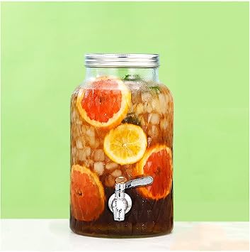 Glass Drink Dispenser for Fridgeglass Beverage Dispenser with Stainless Steel Spigot,Glass Jar Beverage Dispenser for BBQ,Picnic,Pool Party and Social Events,Stainless Steel Faucet,5.5L