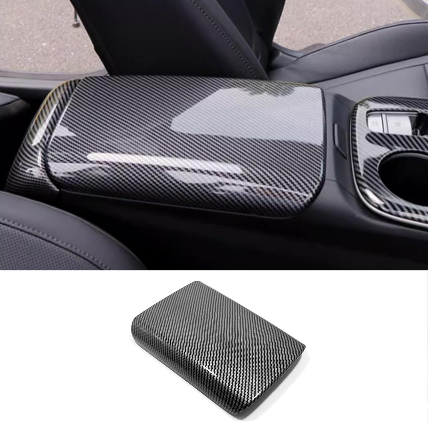 Car Accessories Fit for Hyundai Tucson 2024 2023 2022 Interior Armrest Box Cover Trim Center Console Protector Cap (Carbon Fiber Style) 1PCS ABS