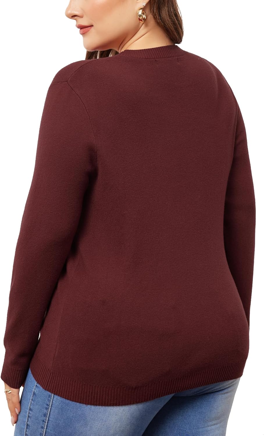 Agnes Orinda Plus Size Sweater for Women Long Sleeve Crewneck Shirts 2024 Fall Knit Casual Basic Tee Tops - Image 4