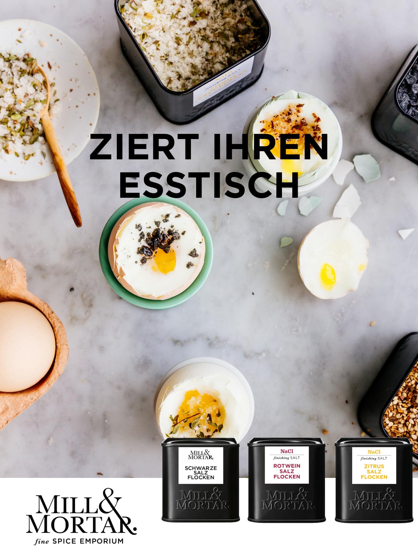 Mill & Mortar Finishing Salts Geschenkset, 3 Gourmetsalze aus Spanien | Schwarzes Salz, Rotweinsalz, Zitrussalz, spanisches Flagesalz, für Fleisch, Fisch, Salate & Desserts, für Frauen & Männer