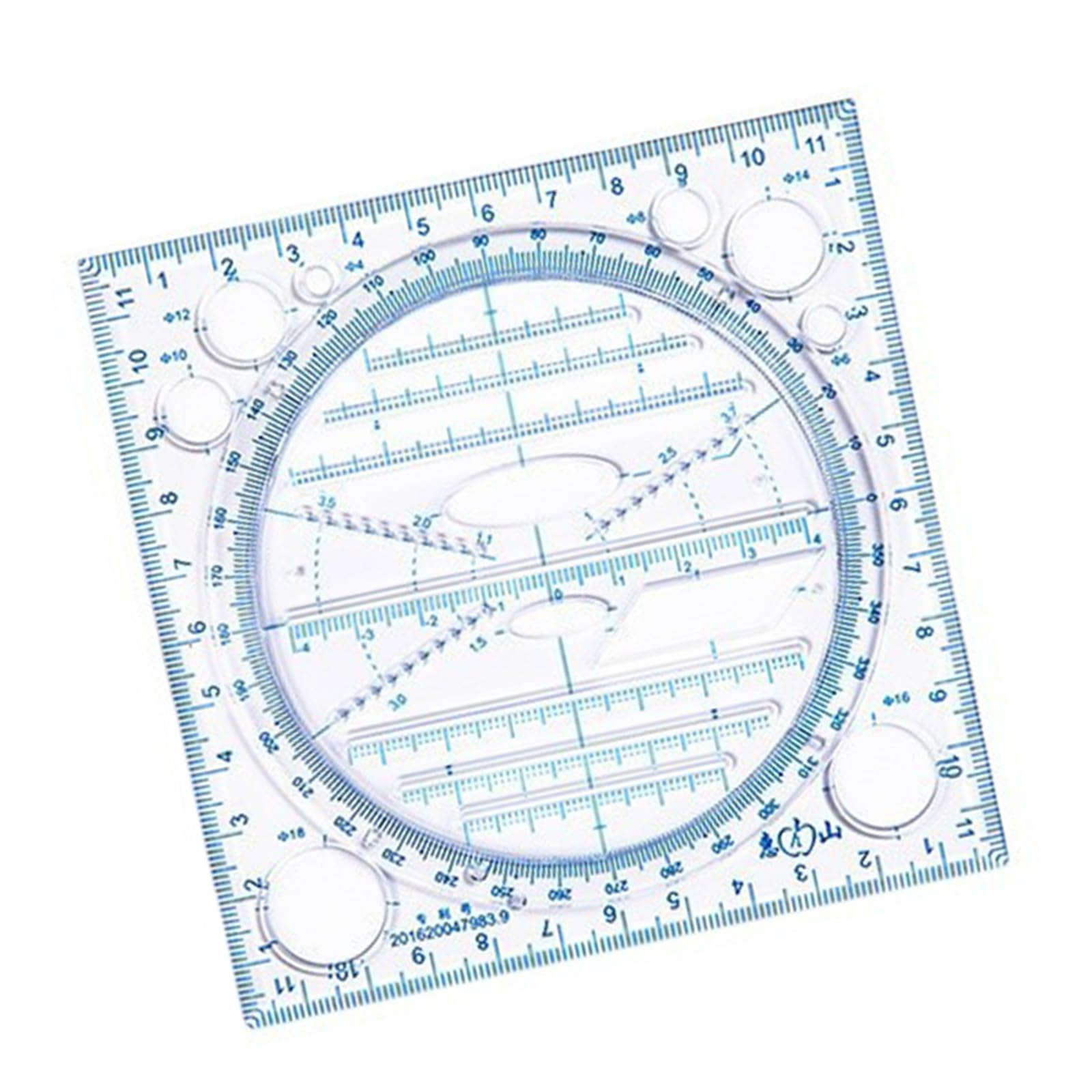 Uncles Blue Rotatable Ruler Geometric Mathematics Measuring Tool Multifunctional Draft Rulers Circular Drawing Template Rotatable Mathematics Measuring Tool Geometric Draft Gift