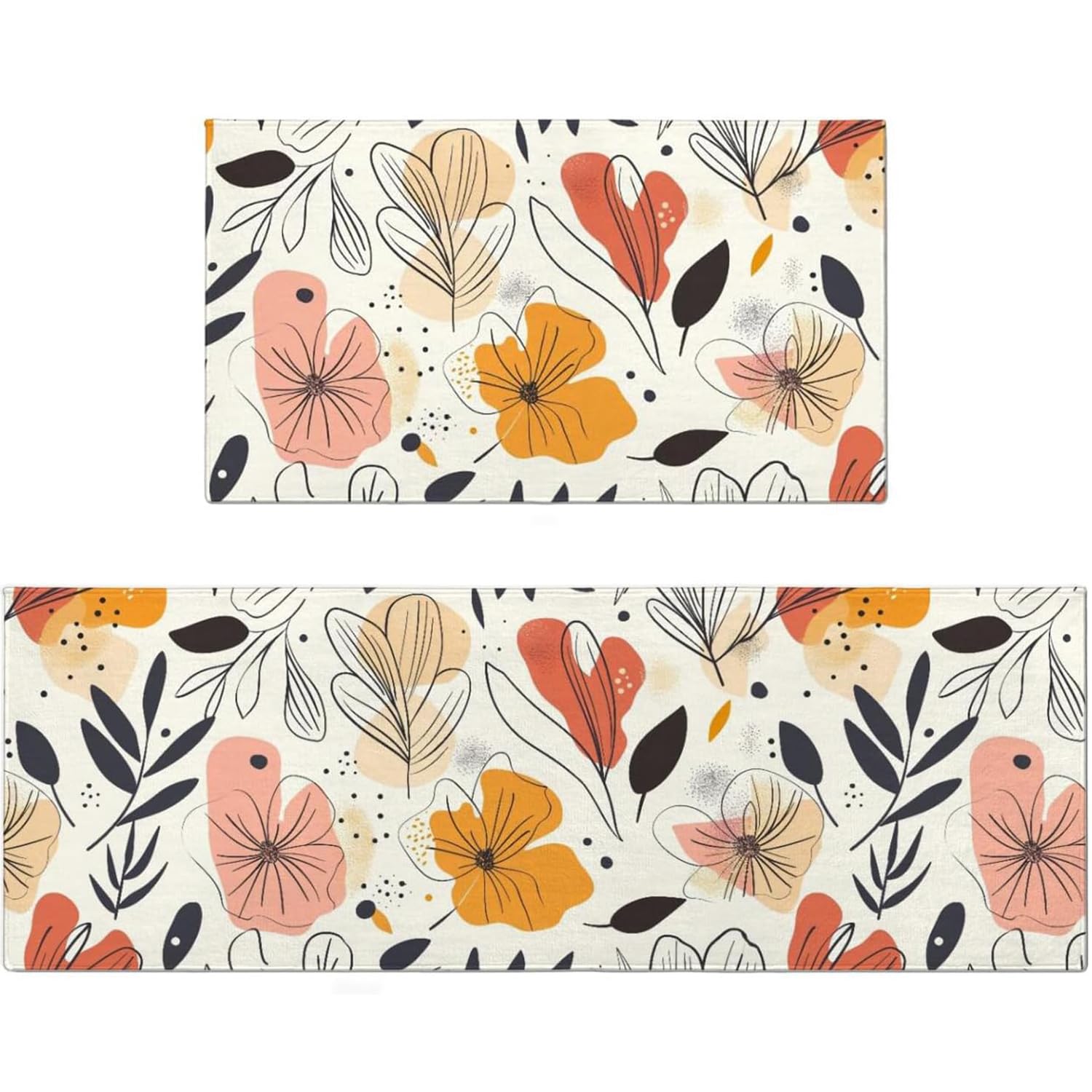 pahhjsa Boho Abstract Floral Kitchen Rug Sets of 2 Non Slip Washable Kitchen Mats for Floor 2 Piece Country Rustic Kitchen Rugs Set Home Decor
