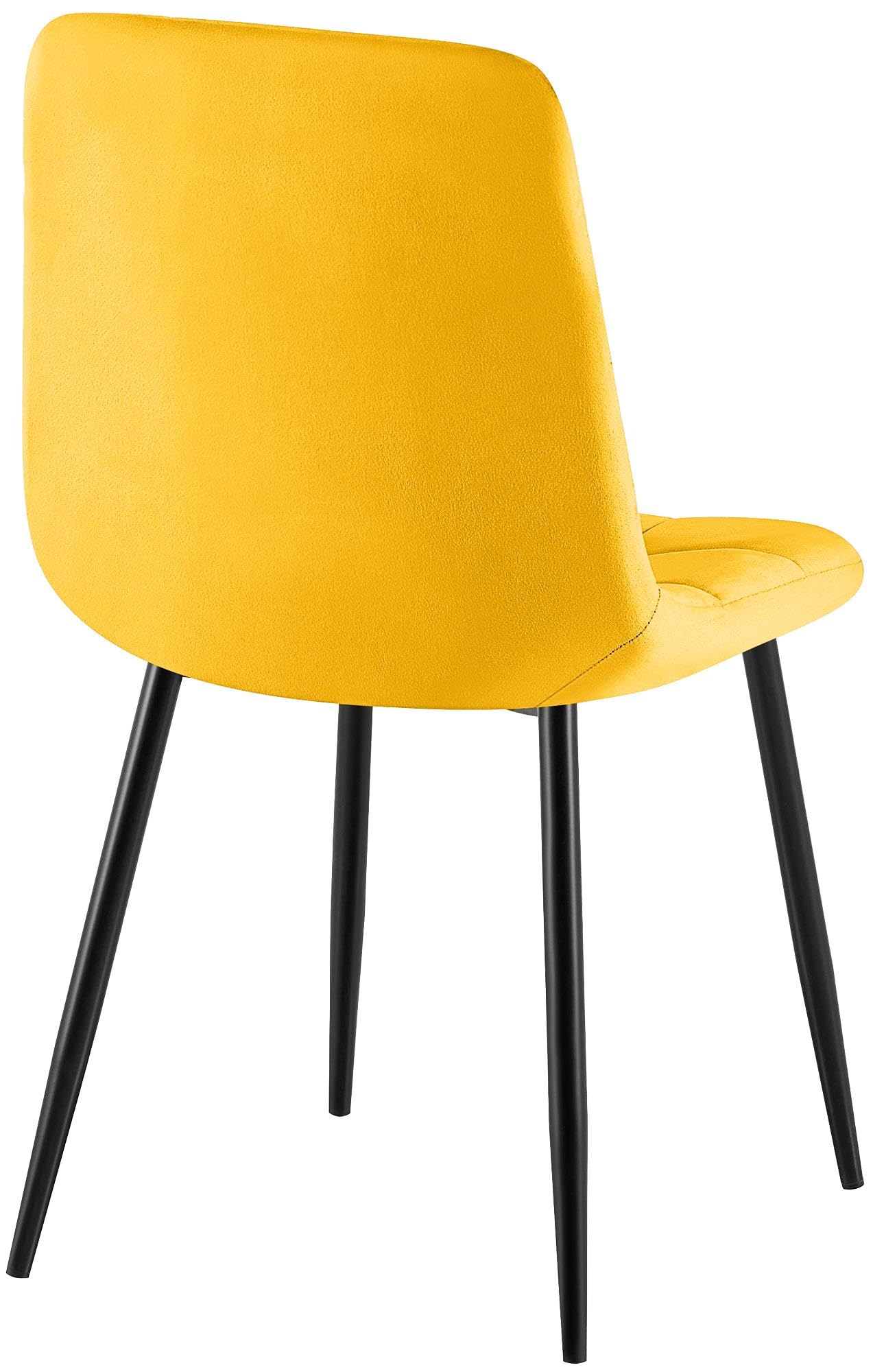 CLP Chaise de Salle a Manger rembourree Antibes, Chaise de Cuisine en Velours avec Dossier et Pied Metal Noir, Charge Max 150 kg, Couleur:Jaune