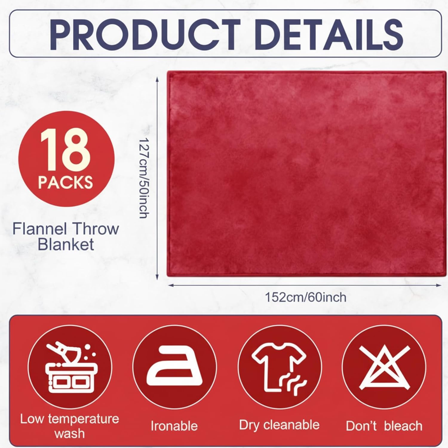 18 Pieces Throw Blankets Bulk 50 x 60 Inch Soft Warm Lightweight Fleece Flannel Blankets Bulk for Homeless Cold Weather Wedding Guests Gifts Home Couch Sofa Bed(Wine Red) - Image 2