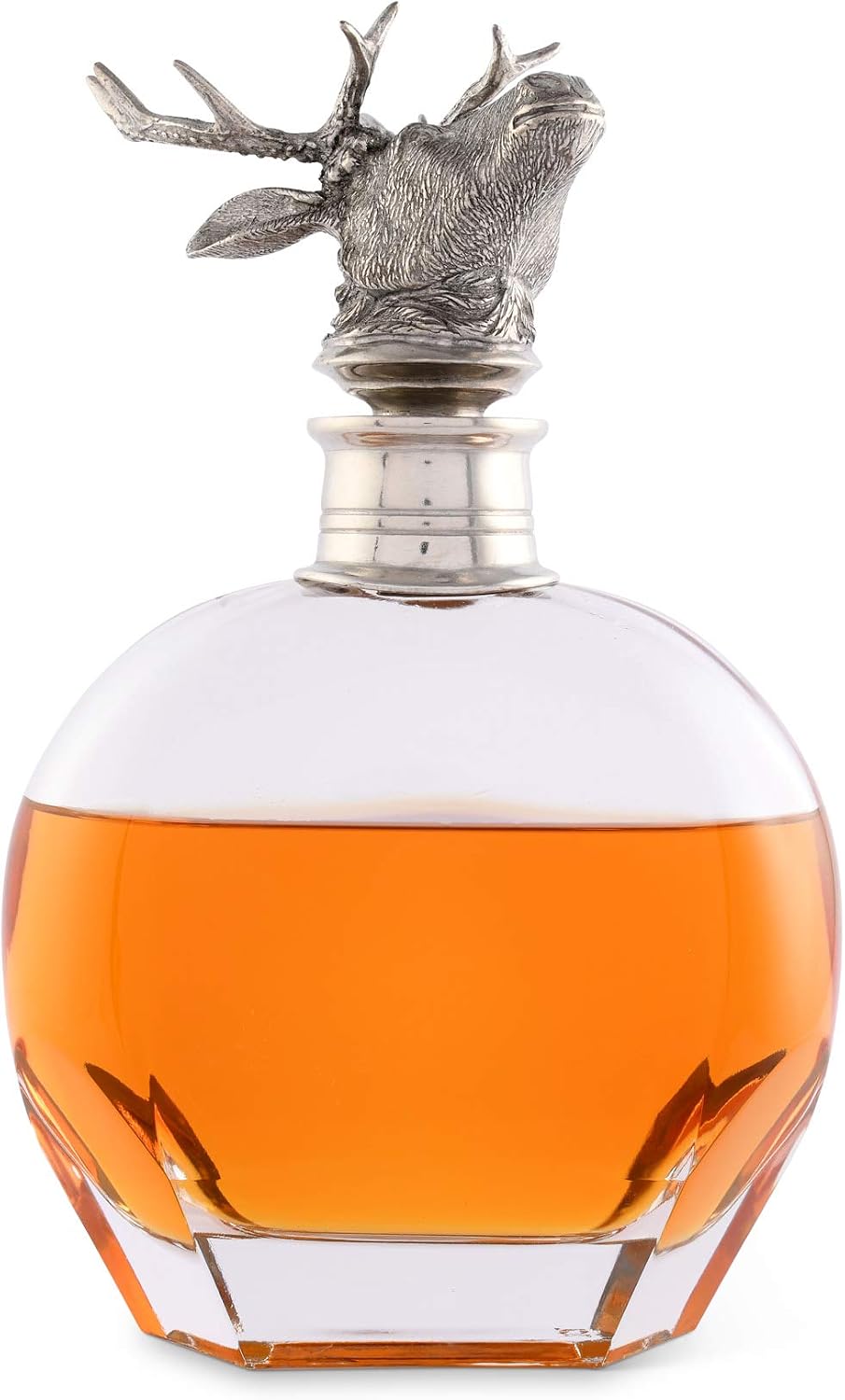 Vagabond House Pewter Elk Head Liquor Decanter Whiskey Decanter for Wine, Bourbon, Brandy, Liquor, Juice, Mouthwash - Hand Blown Glass Perfect for Wedding and Housewarming Gift 10 inch Tall 750 ml