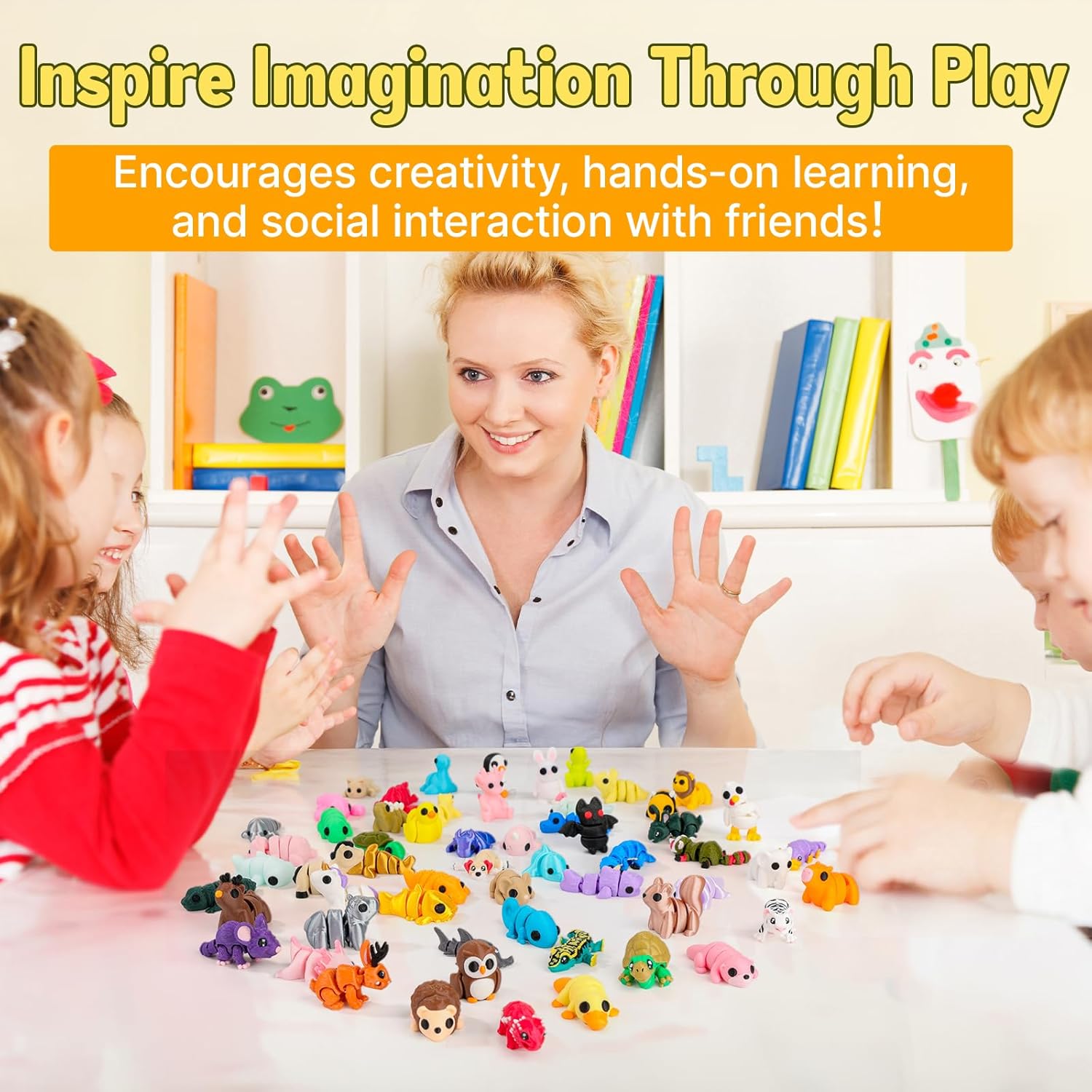 58 PCS 3D Printed Animals, Articulated Mini Animal Figures, Flexible Fidget Toys, Bulk Classroom Rewards, Colorful Desk Decor, Collectible 3D Print Toys