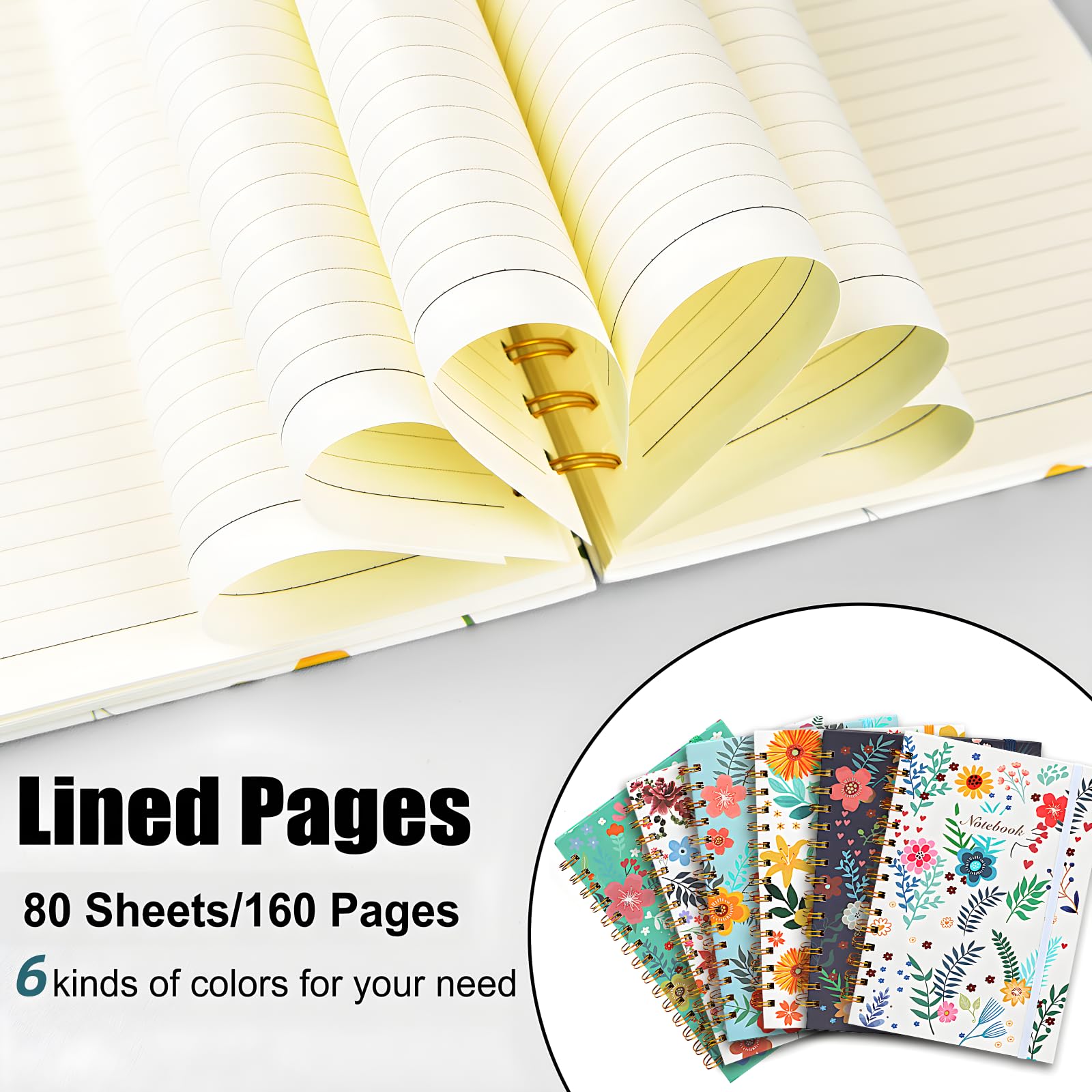 Coopay Lot de 12 carnets à spirales B5 lignés à couverture rigide - Motif floral mignon - Pour bureau, maison, école, entreprise - 25,9 x 19,1 cm - Papier épais 100 g/m² - 160 pages