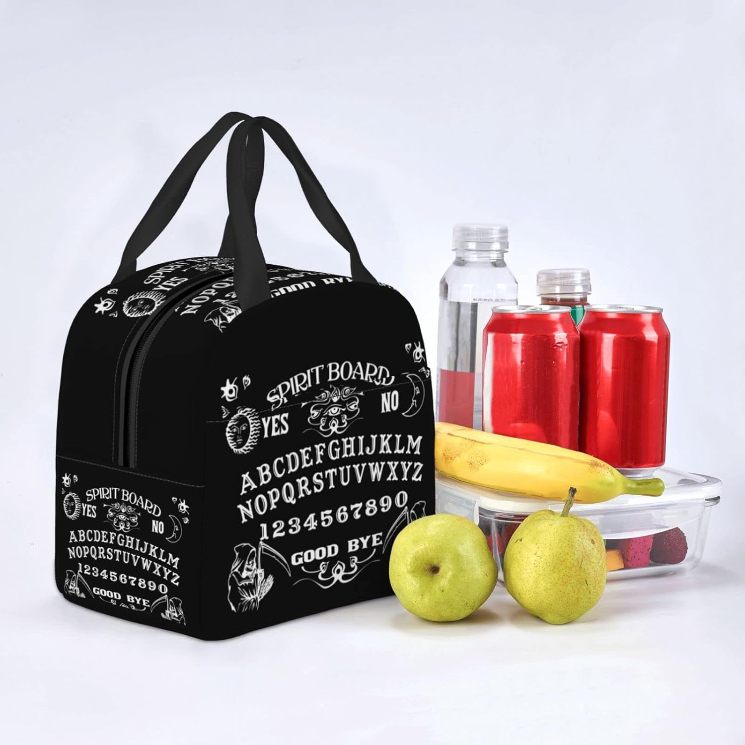 Vintage Skeleton Magic Ouija Spirit Board Black Reusable Insulated Lunch Bag For Women Men Waterproof Tote Lunch Box Thermal Cooler Lunch Tote Bag For Work Office Travel Picnic - Image 4