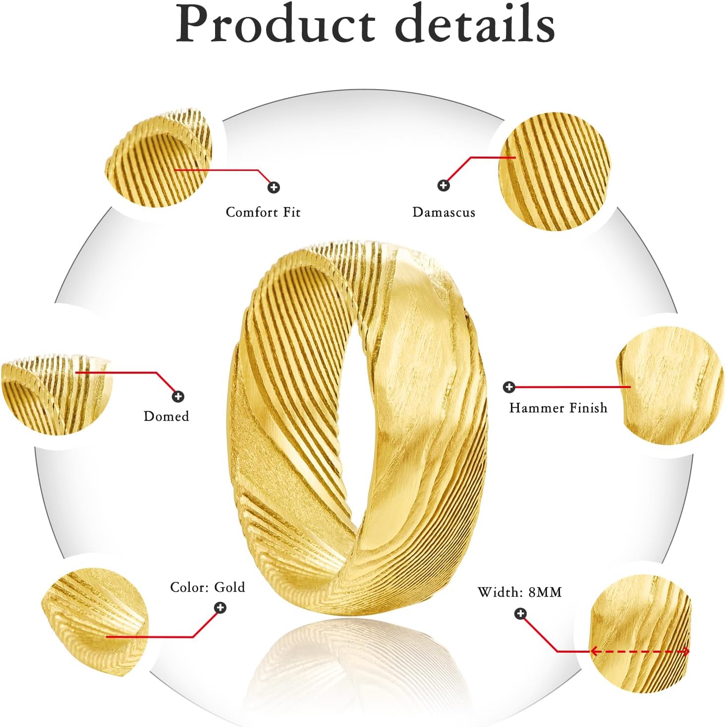 NUNCAD Damascus Ring 8mm Black/Gold/Silver Engagement Wedding Bands Jewelry Gifts for Boys Father's Day Size 7-12 - Image 6