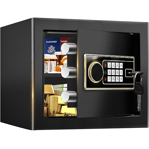 1.4 Cuft Small Fireproof Safe for Home Use, Security Personal Safety Box Fireproof Waterproof with Digital Keypad, Spare keys, Removable Shelf, Medium Safe Lock Box for Money, ID document, Dorm