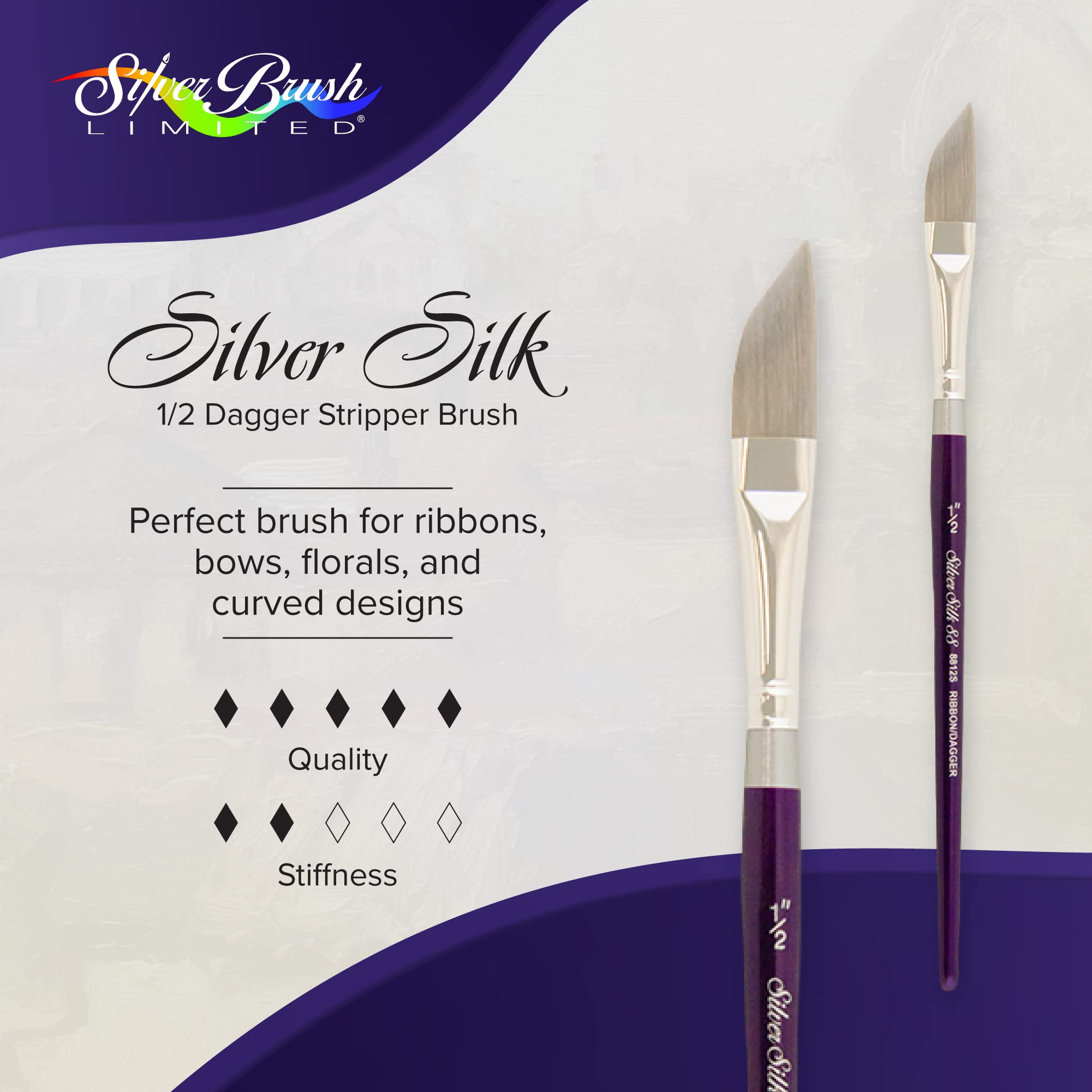 Silver Brush Limited 8812S - Pennello a spada Silver Silk - Per acquerelli, gouache e colori acrilici - Manico corto - 1/2"