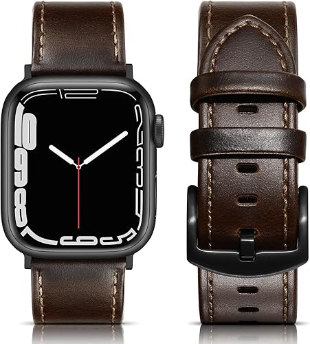 Vista 23 de Correa de cuero compatible con correas de Apple Watch de 1.811 in, 1.772 in, 1.732 in, 1.654 in (Serie 1/2/3) para hombres y mujeres, correa de Azul