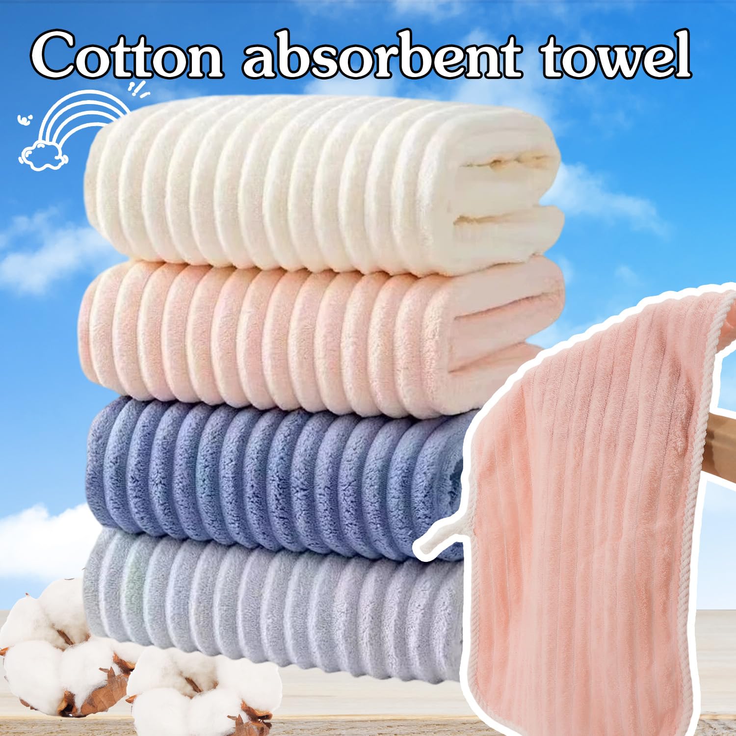 2Pcs Washcloth Towels Face Towels with Hanging Loop for Bathroom Absorbent Coral Fleece Soft Thick Face Cloth Hand — view 3