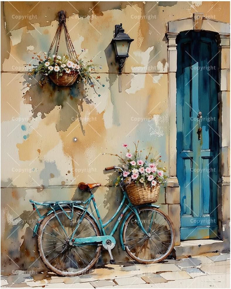 TAOPAOLAB Vintage Bicycle Paint by Numbers Kit for Adults - DIY Flower Basket Bicycle Painting on Canvas 16x20In, Framed Acrylic Paint Set, Suitable for Beginners, Artistic Home Decoration or Gifts
