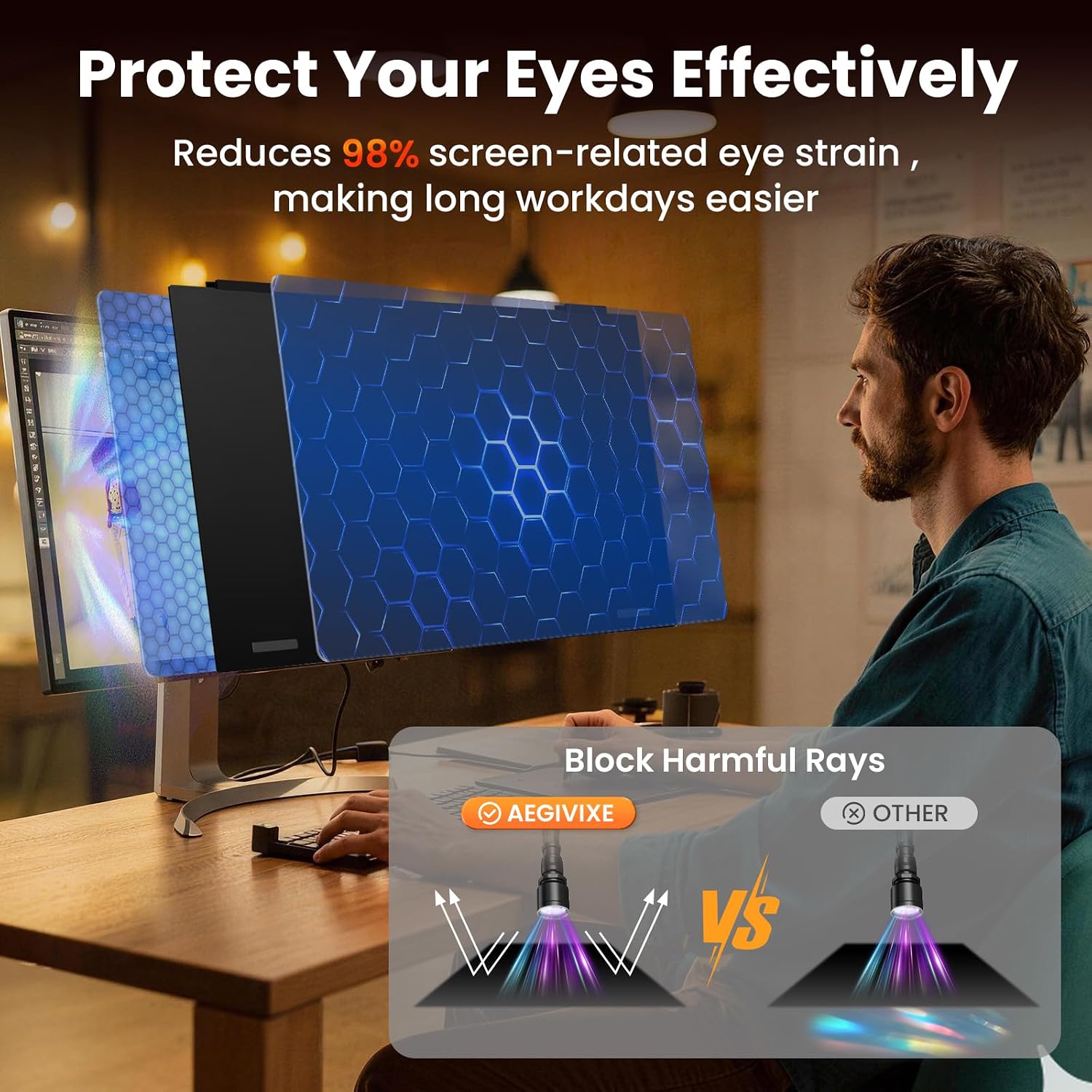Magnetic Monitor Privacy Screen 24 inch for Frameless/Thin Bezel Computer 16:9 Aspect Ratio, Hanging Anti Blue Light Shield Eye Protection, 24in Removable Anti-Impact Privacy Protector Film