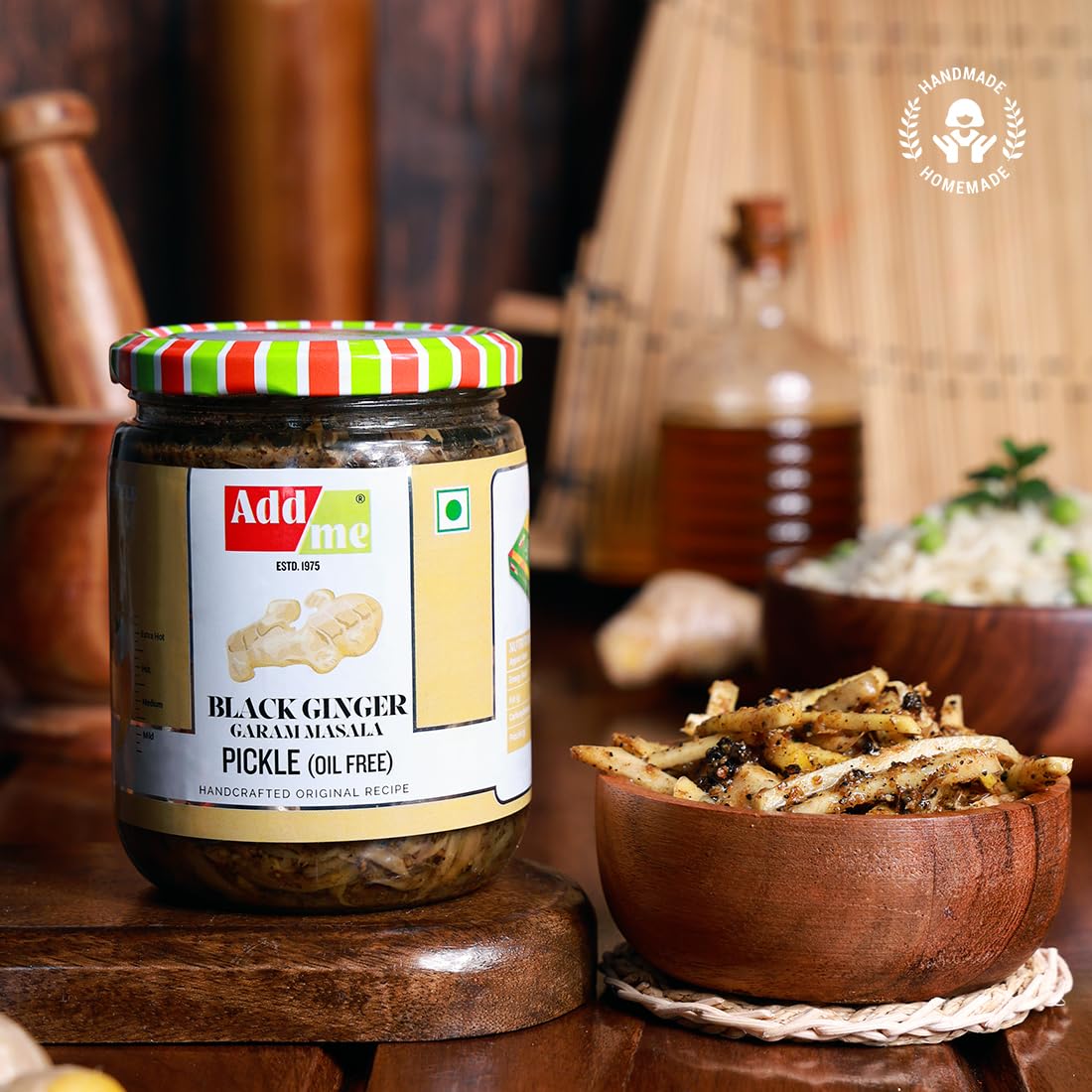 Add me Home Made Ginger Pickle Garam Masala 500gm Without OIL Adrak ka Achar Glass jar - Image 4 thumbnail