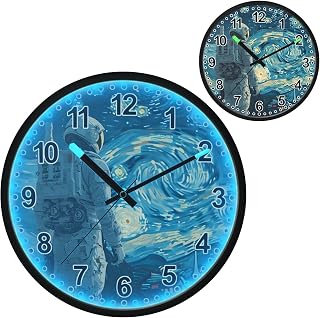 ALAZA 12 Astronaut Starry Night Sky Lighted Wall Clock Battery Operated 12 Inch Silent Non Ticking Clock for Bedroom Office Living Room Decor