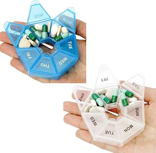 2 Pack Weekly Pill Organizer - Small Case, 1 Time a Day, 7 Day Container for Medicine, Travel Holder (Blue & White)