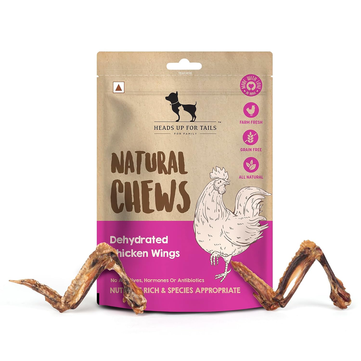 HUFT Natural Chews – Dehydrated Chicken Wings for Dogs – 70 g | Single-Ingredient Dog Treats | No Additives, Antibiotics o...