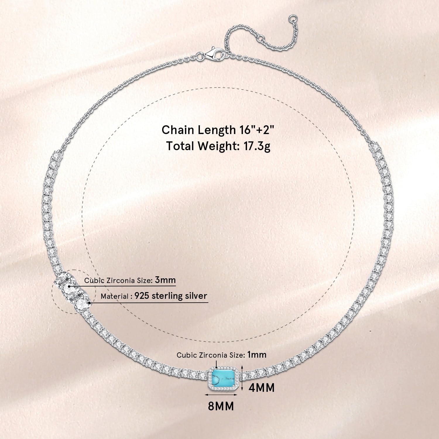 FANCIME Mothers Day Gifts for Women S925 Sterling Silver Tennis Necklace Birthday Gifts for Mom Women, 16"+2" Inches