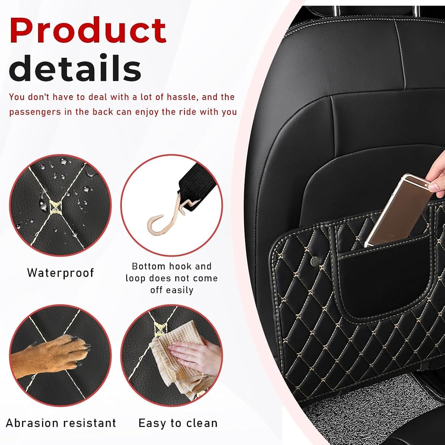 2 Pack Car Seat Back Protector for Mitsubishi ASX 308, PU Leather Backrest Protector Anti-Kick Cover Scratches Footprints Back Seat Protector with Storage Bag Interior Accessories