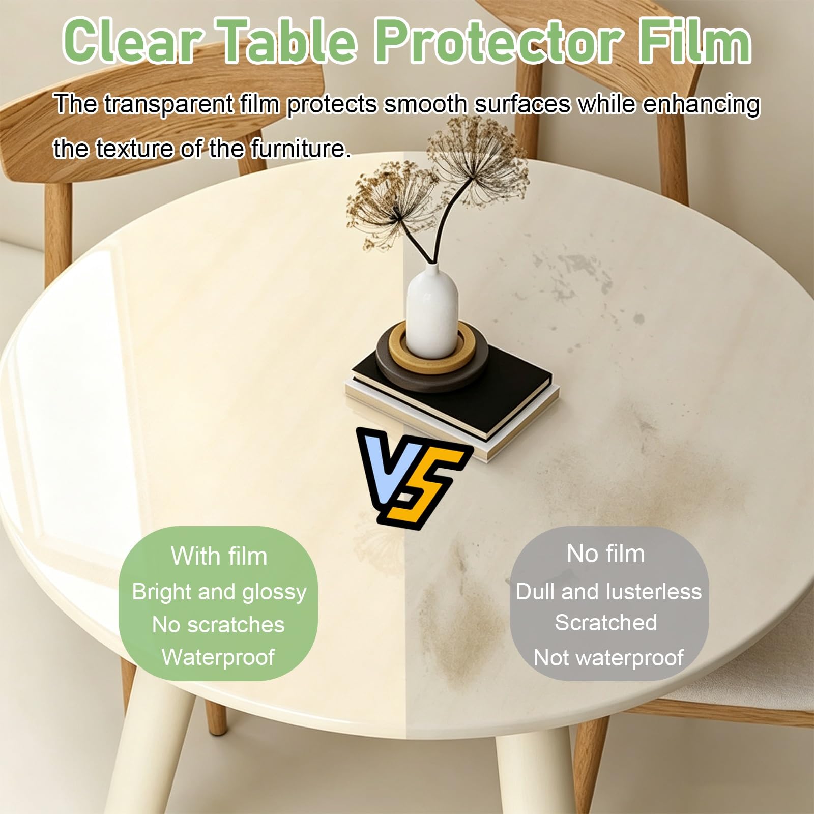 PelíCula Autoadhesiva Transparente Papel Adhesivo Transparente Personalizable | LáMinas Protectoras Transparentes Para Mesas Redondas (51, 76, 102, 127, 152, 160 Cm)(54inch/137cm)