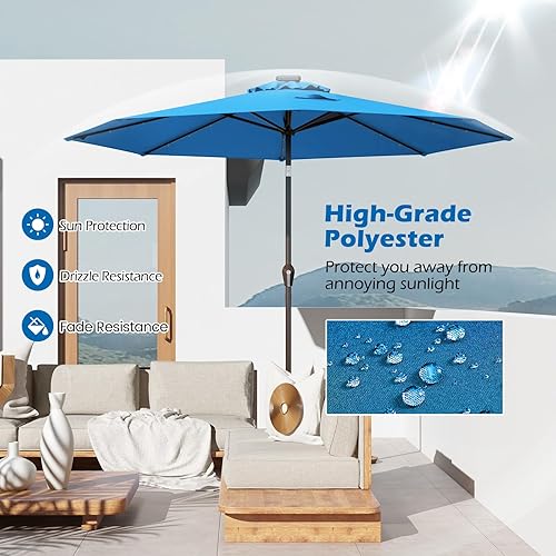 Miniatura 4 de Giantex Sombrilla de patio al aire libre de 9 pies10 pies con luces solares, sombrilla de mercado de mesa con manivela y sistema de inclinación de