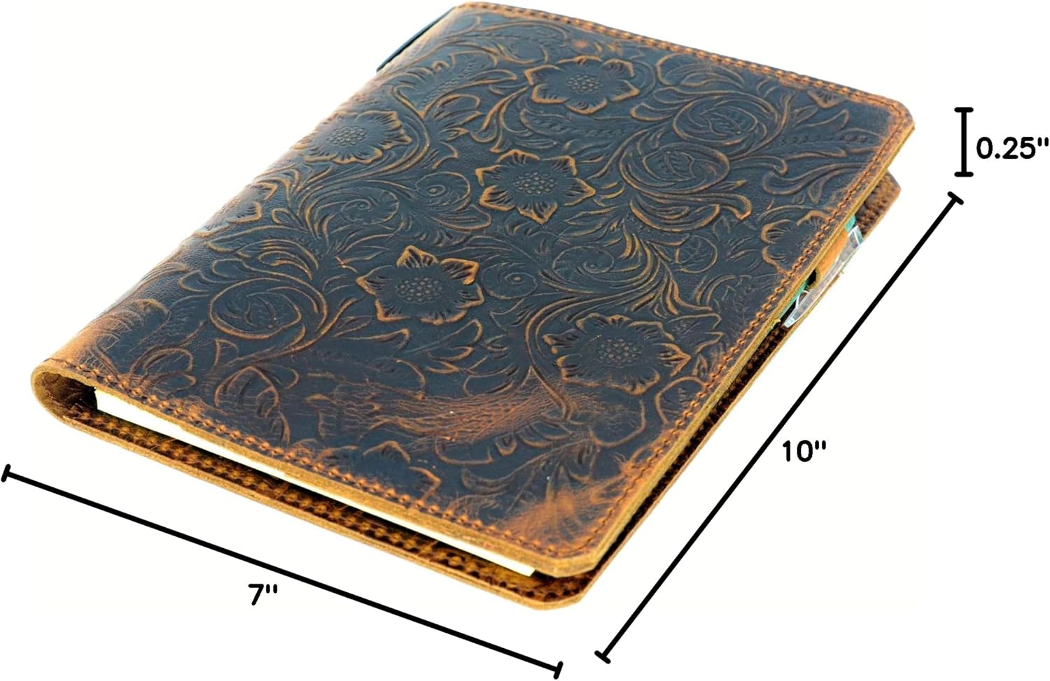 JJNUSA Leather Cover Compatible With Leuchtturm1917 Composition B5 7" x 10" Notebook Travel Journal Cover Distressed Refillable Writing Diary Flower Brown