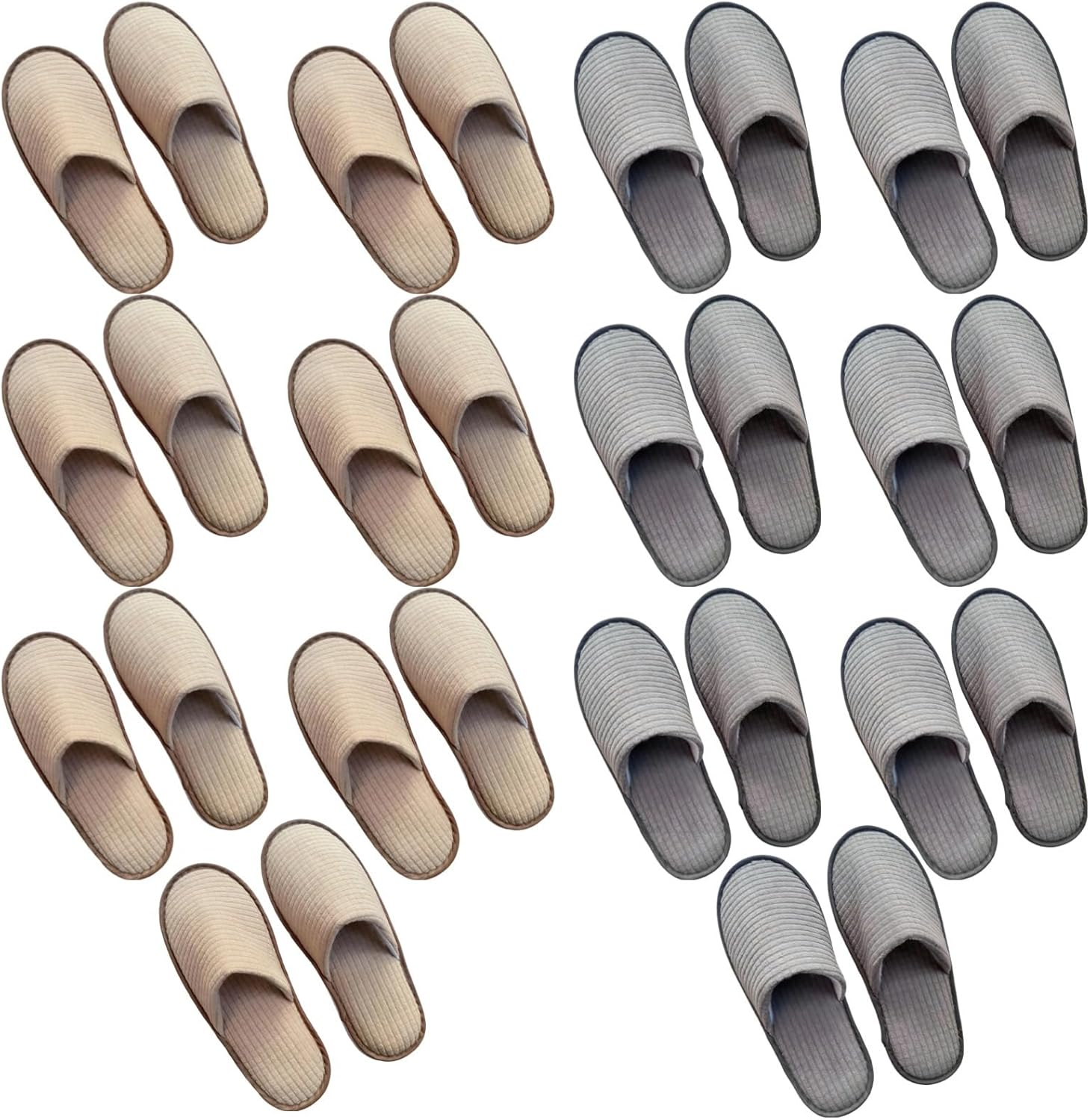 14 Pairs Disposable Indoor Slippers, Warm Fleece, Unisex, 7 Gray + 7 Yellow, Individually Wrapped, Non-Slip, 11.4 In / 29 Cm, For Hotel Guests, Spa, Home