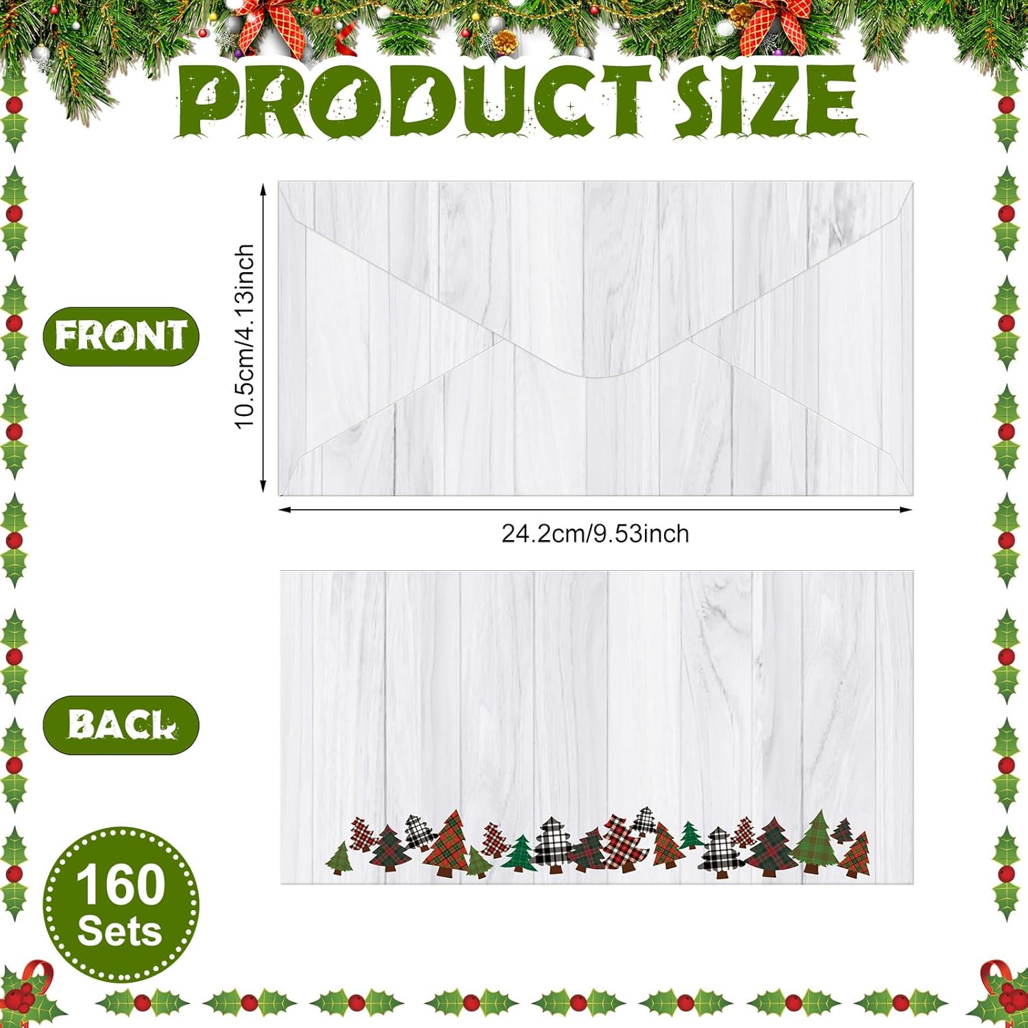 Gersoniel 160 Pcs Rustic Christmas Winter Mailing Envelopes #10 Christmas Envelope Invitations Letter Standard Glue Seal Closure for Holiday Office Business Letters Mailing Supplies