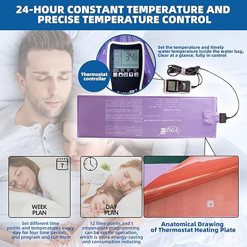 Miniatura 6 de Calentador de cama de agua de 250 W, calentador de cama de agua suave seguro y duradero con pantalla LCD, termostato inteligente ajustable multimodo