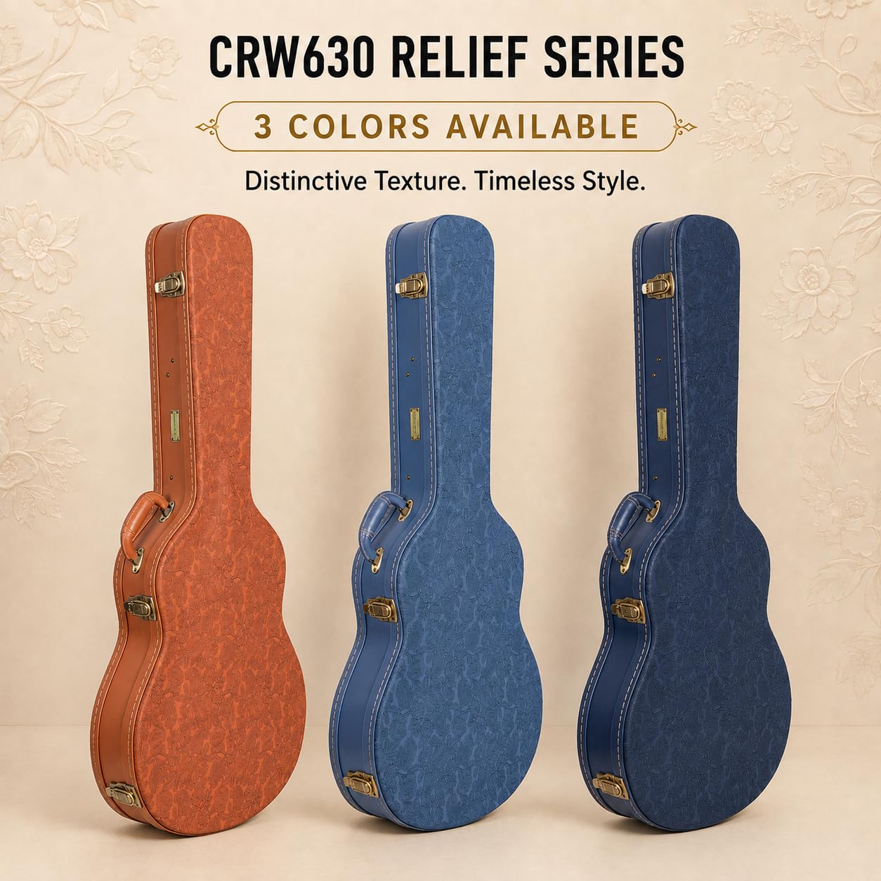 Crossrock Etui na gitarę Relief Series 335 do gitar elektrycznych ES-335 i półdrążonych gitar elektrycznych, rzeźbione wykończenie z czerwonego drewna, kość słoniowa, pluszowe wnętrze, zamek