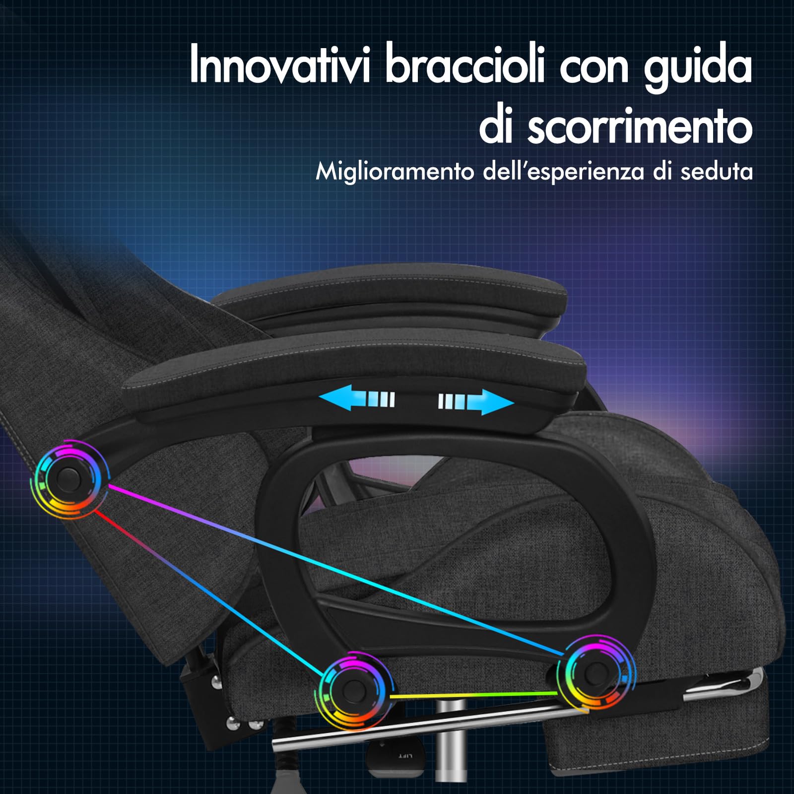 ALFORDSON Sedia da Gaming Massaggiante, Sedia Gamer con Cuscino Lombare e Poggiatesta, Poggiapiedi Telescopico, Ergonomico Sedie da Ufficio Schienale Regolabile 90-150°, Tessuto(Grigia scura)