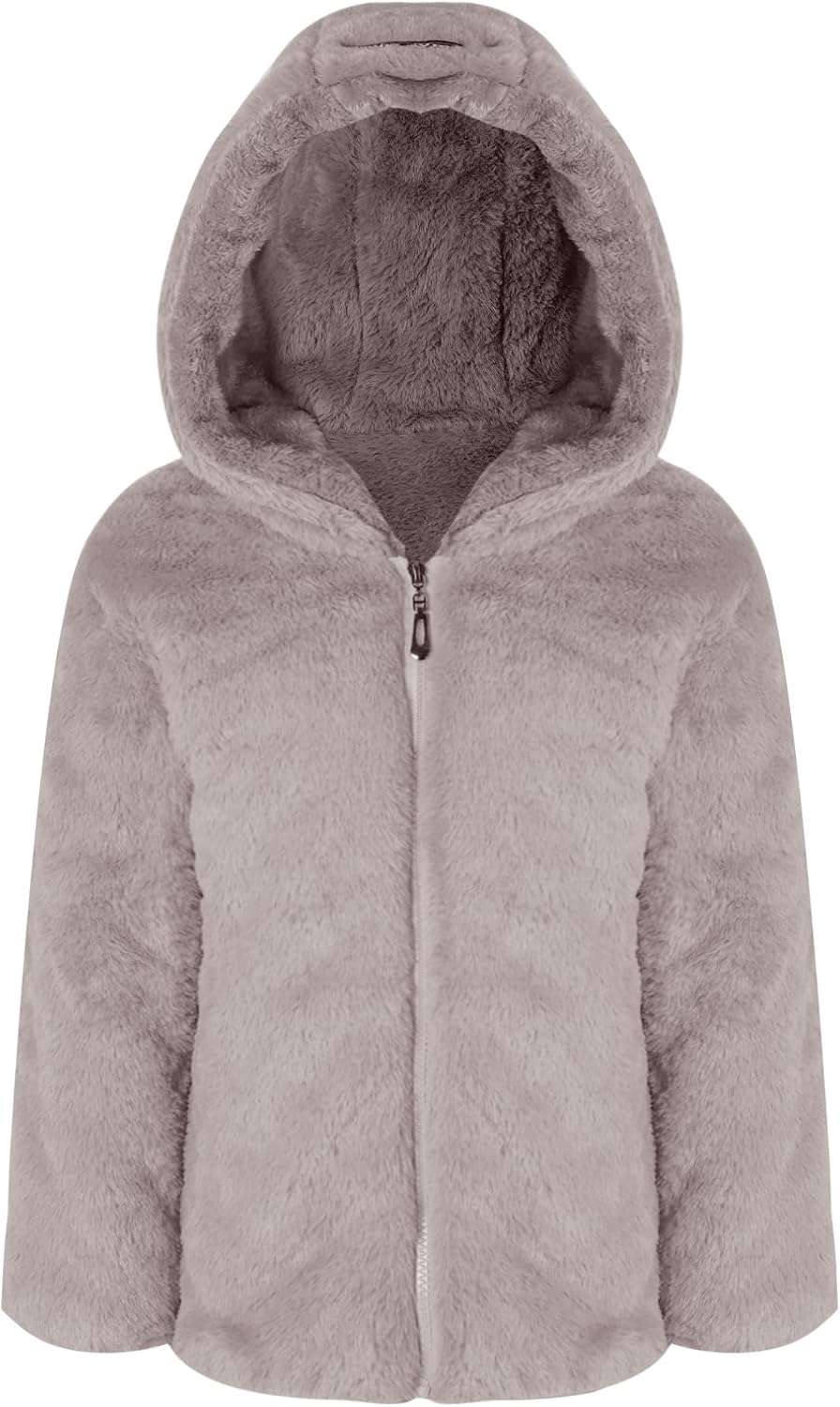 FEESHOW Little Big Girls Hooded Winter Fleece Coat Kids Faux Fur Jacket Plush Thicken Outwear Warm Overcoat