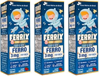 KIT 3X FERRIX (Ferro infantil) 30ml - Flora Nativa Sabor:Morango