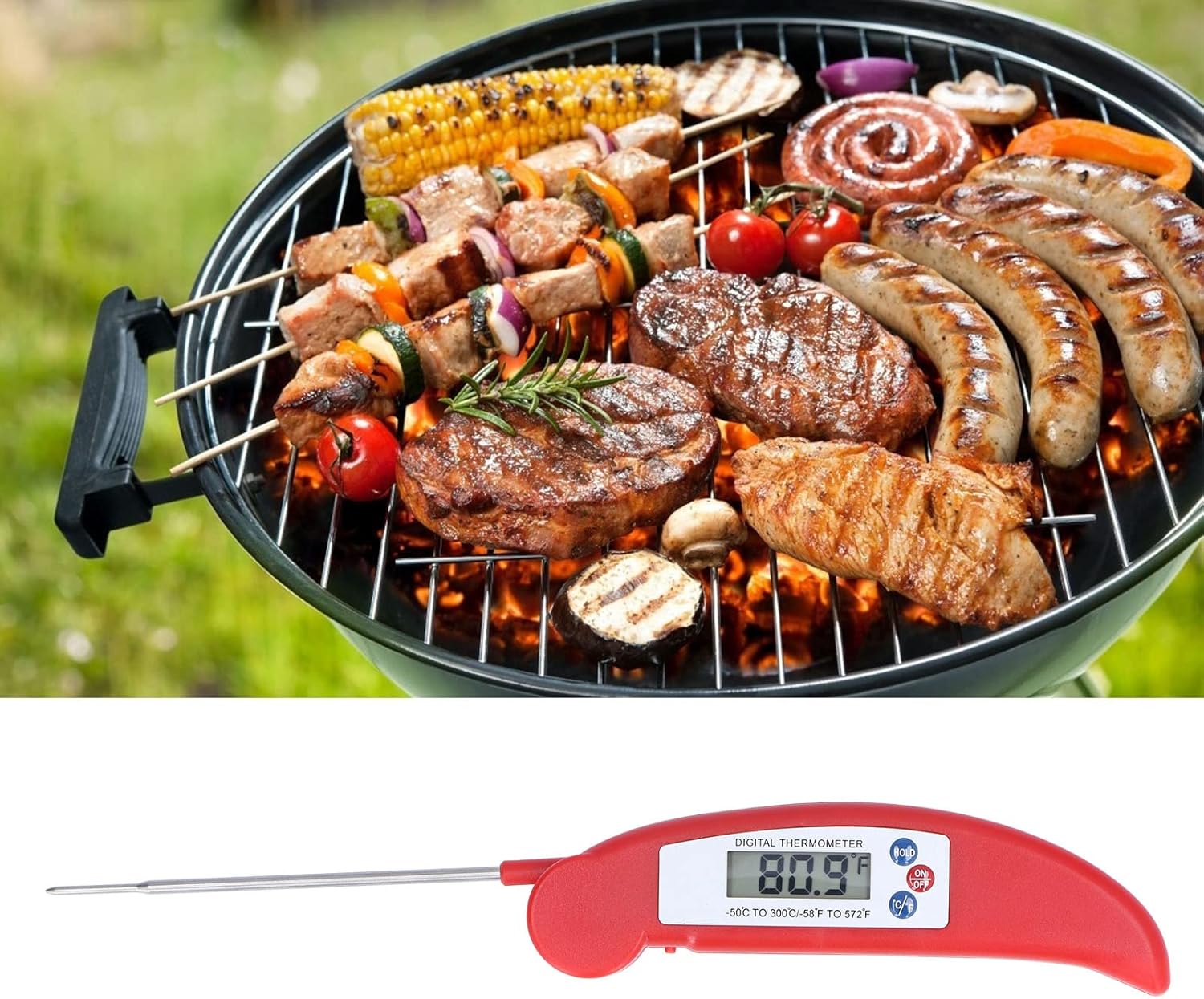 review Meat Temperature Measurement Fast Digital Food Thermometer with Foldable Probe for Cooking (Red)