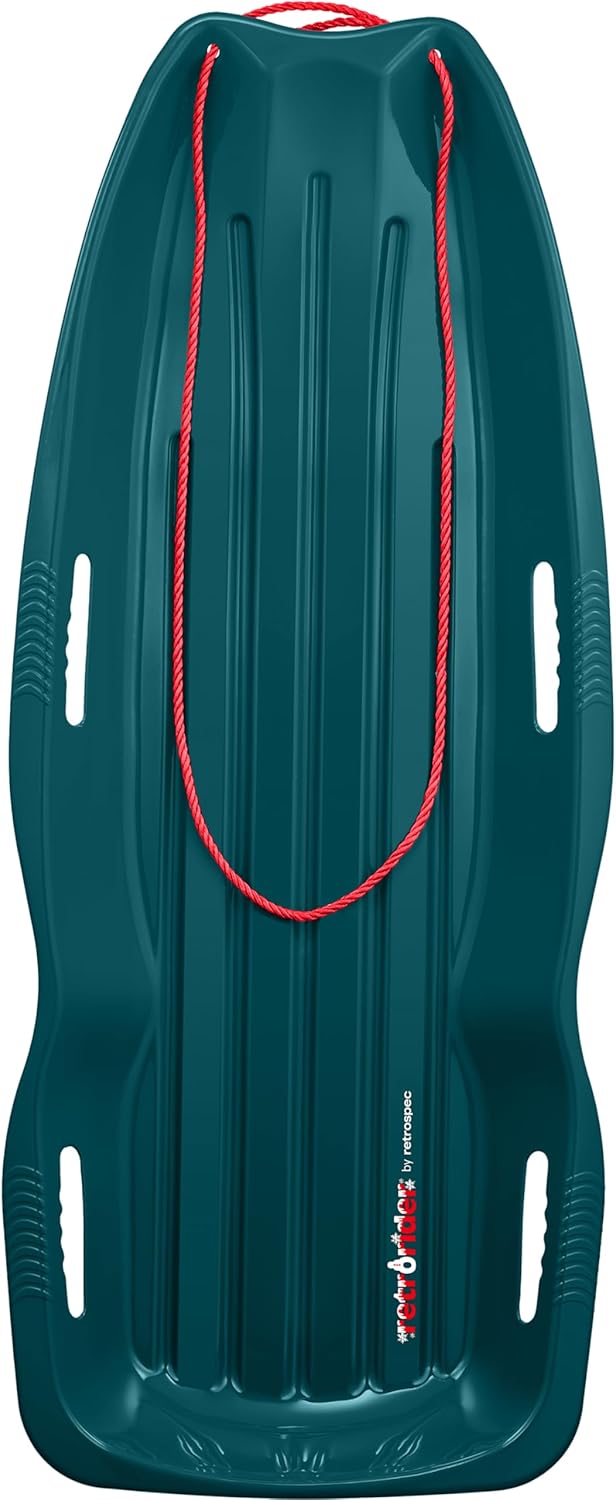 Retrospec Retrorider Plastic Snow Sled – Toboggan Style with Pull Rope, Cold-Resistant Coating, and Hard Bottom for Smooth Downhill Rides – Available in 35" and 48" Sizes for Kids and Adults Single Snowy Spruce 48"
