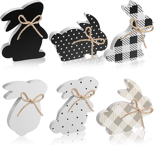 6 letreros de madera para mesa de conejo de Pascua decoración de madera con forma de conejo decoración de mesa de conejo decoración de bandeja