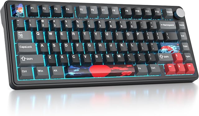 Surmen M75 75% Clavier crémeux sans fil avec joint, pré-ludé triple mode Bluetooth mécanique jeu clavier BT5.0/2.4Ghz/USB avec tampons d'absorption du son Chaud-Swap (Shadow Red)
